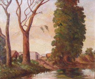 Pintura, Caserío, árboles y laguna