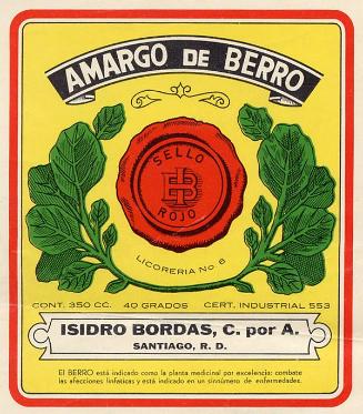 Etiqueta frontal,  Amargo de Berro de Isidro Bordas, C. por A.