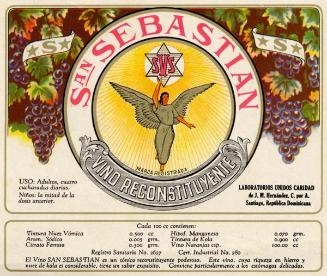 Etiqueta frontal, vino reconstituyente San Sebastián