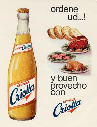 Fracciones de un menú con anuncios de la cerveza marca Criolla