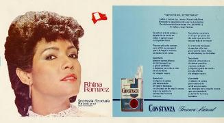Afiche con retrato de Rhina Ramírez y letras de la canción Secretaria-Secretaria