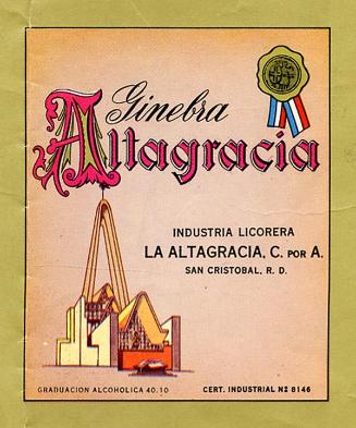 Etiquetas de la ginebra marca Altagracia
