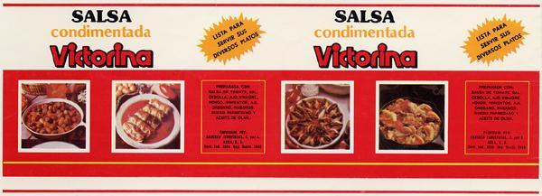 Etiquetas de la salsa condimentada marca Victorina