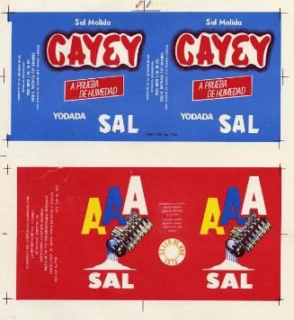 Etiquetas para empaques de sal molida, de las marcas Cayey y AAA