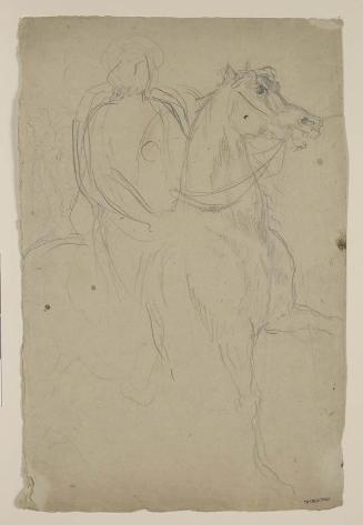Arabe sobre caballo, visto desde tres cuartos hacia la derecha